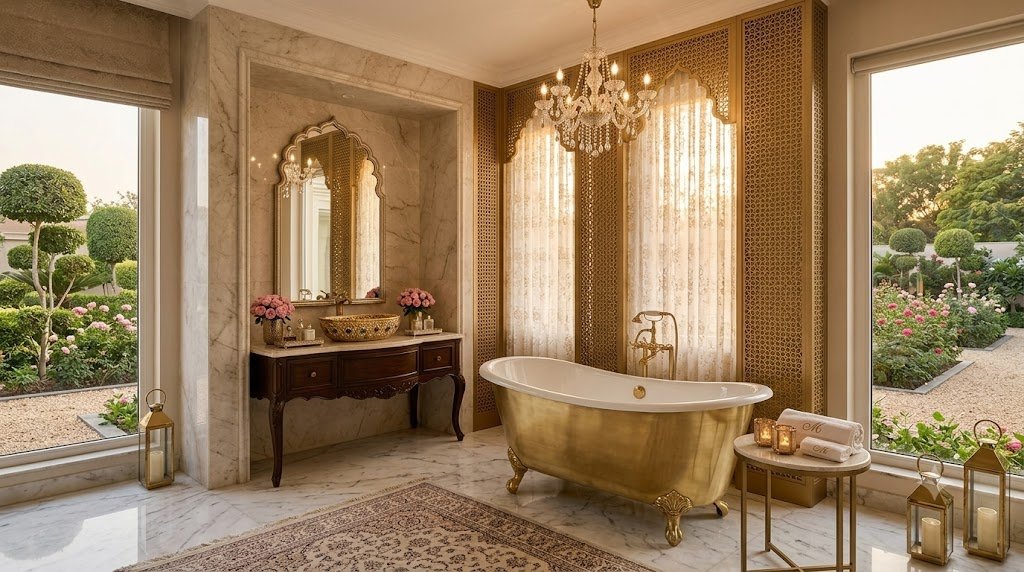 Landscaped resort gardens and luxury detail amenities